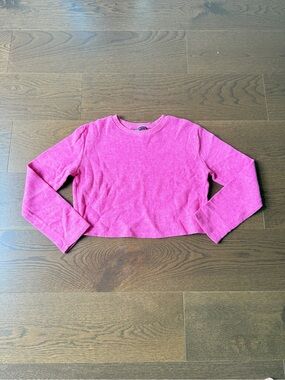Zara Bright Pink Cropped Crewneck Sweater